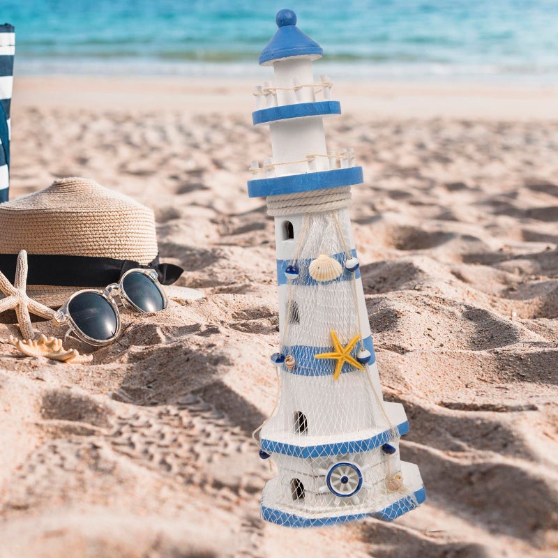 ChezMax Nautical Ocean Lighthouse Decor for Home - 15.0" Nautical Lighthouse Decor, Mediterranean Sea Beach Style Watchtower, Outdoor Wooden Nautical Tower Ornament Figurine - Image 3